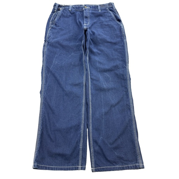 Carhartt Other - Carhartt FR Carpenter Jeans Men 34x30 Blue Med Wash Relaxed Straight Work Denim